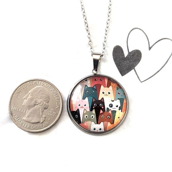 Cats Cartoon Theme Hand Crafted Stainless Steel Charm and Necklace - Picture 3 of 6